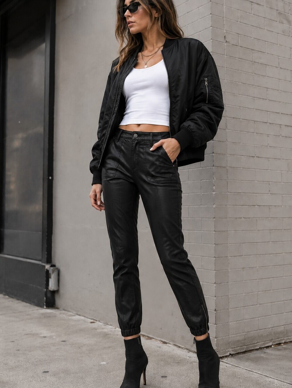 NWT PAIGE Utility Jogger Pants Luxe Black Coated Denim Patch Pockets Cropped - Picture 3 of 10